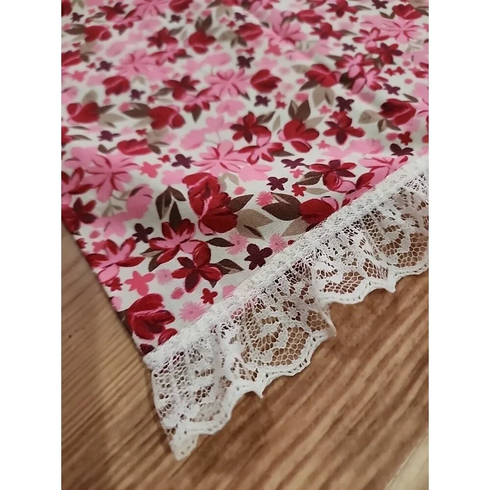 2 King Size Handmade Pillowcases  Lace Trim Red Pink Floral Romantic‎ Valentines